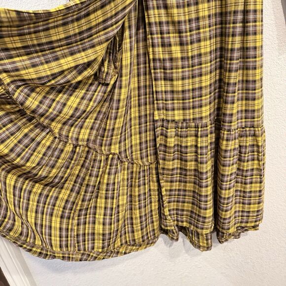 Anthropologie Dalton Wrap Maxi Dress Plaid Mustard Yellow Academia Fall Medium - Picture 12 of 16